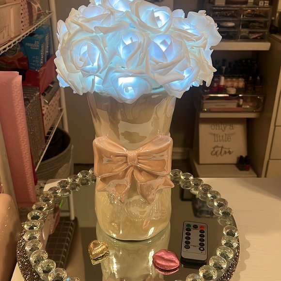 Elegant White and Pink Vase with Bow Accent - Picture 9 of 9